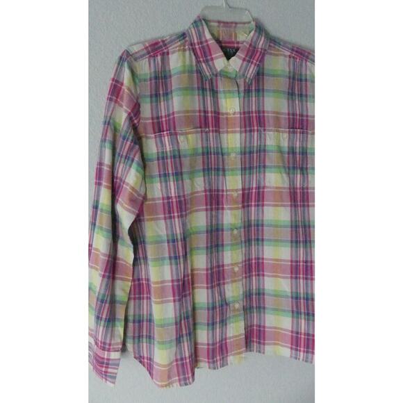 LRL Lauren Denim Pastel Plaid Button-Up Shirt Size Large Lightweight Pockets - Picture 3 of 8
